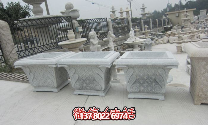 大理石石雕方形戶(hù)外花盆雕塑 大理石石雕方形戶(hù)外花盆雕塑