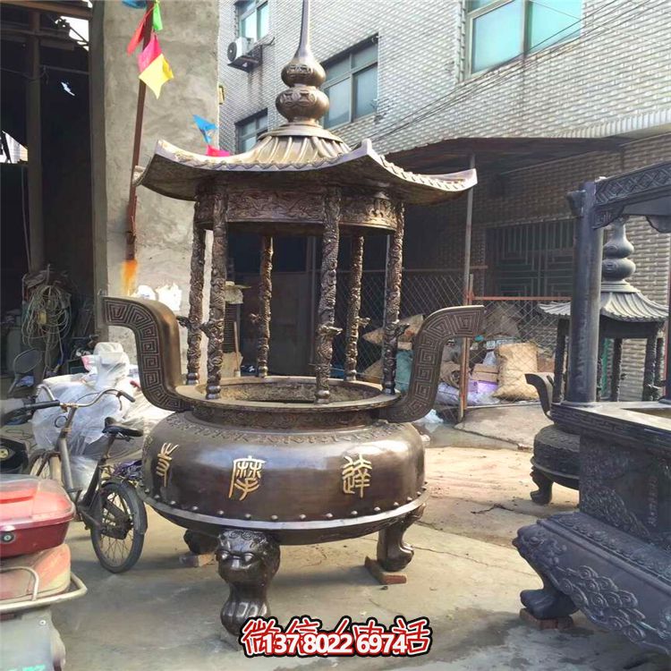 仿古寶蓋圓形香爐，擺放于寺廟、道觀等室內
