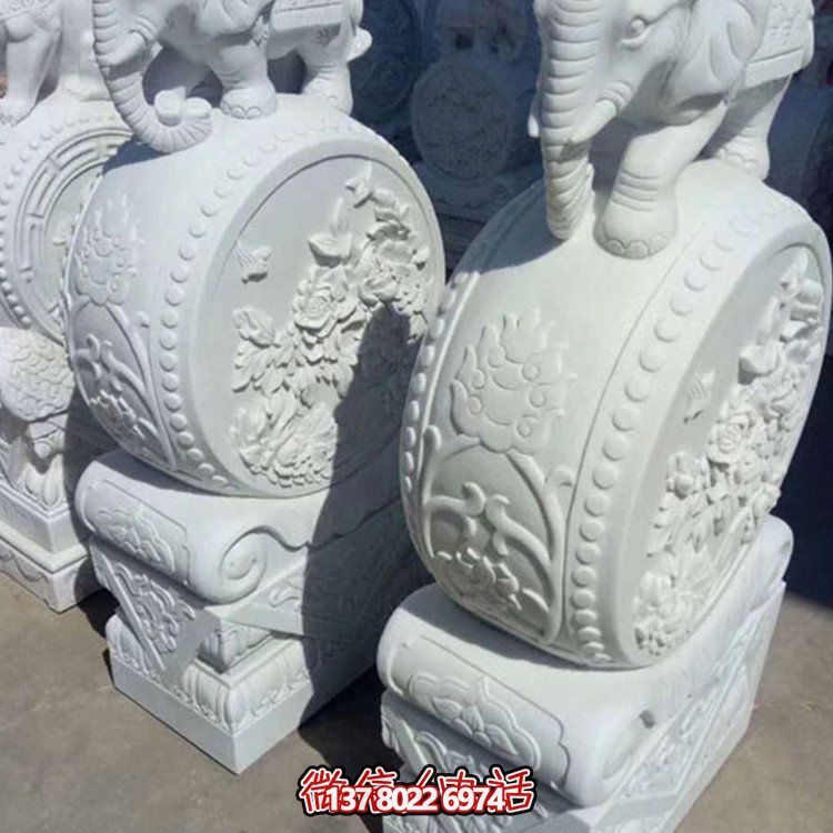 漢白玉小象石雕抱鼓，為您的別墅庭院增添優(yōu)雅氣息