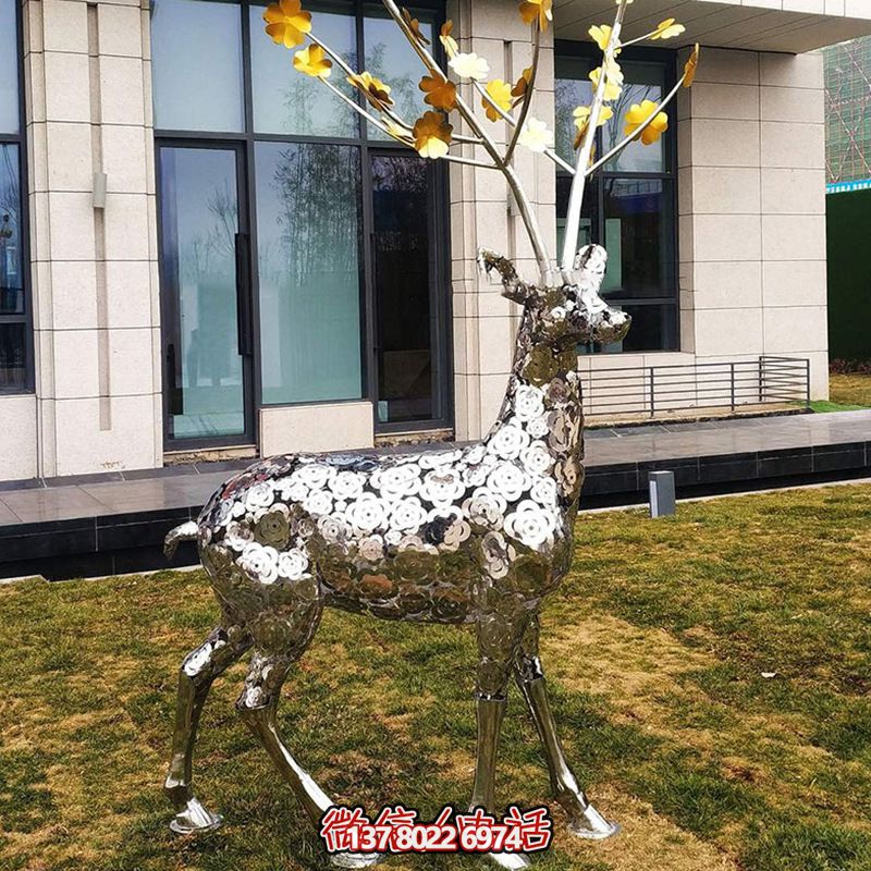 不銹鋼戶外創意鏤空低頭吃草鹿雕塑 不銹鋼戶外創意鏤空低頭吃草鹿雕塑