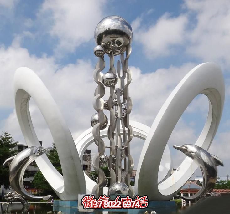海豚個(gè)性不銹鋼雕塑，大型廣場(chǎng)裝飾裝置
