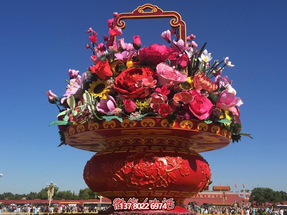 慶祝國(guó)慶節(jié)彩繪仿真大花籃雕塑 慶祝國(guó)慶節(jié)彩繪仿真大花籃雕塑