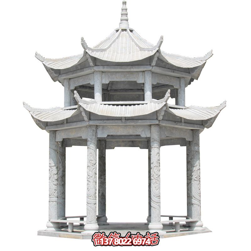 精美大理石雙層柱涼亭,雕塑點綴休息亭 精美大理石雙層柱涼亭,雕塑點綴休息亭