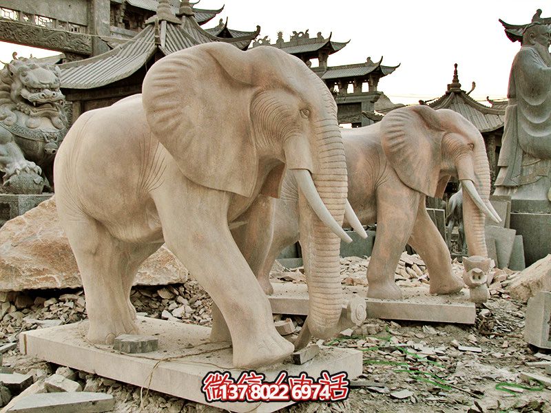 精美大理石石雕大象雕塑，美化戶外園林景區