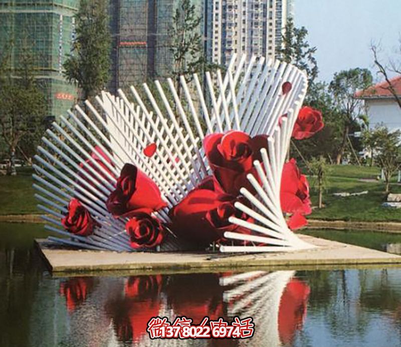紅玫瑰不銹鋼雕塑,湖邊創(chuàng)意裝飾 紅玫瑰不銹鋼雕塑,湖邊創(chuàng)意裝飾