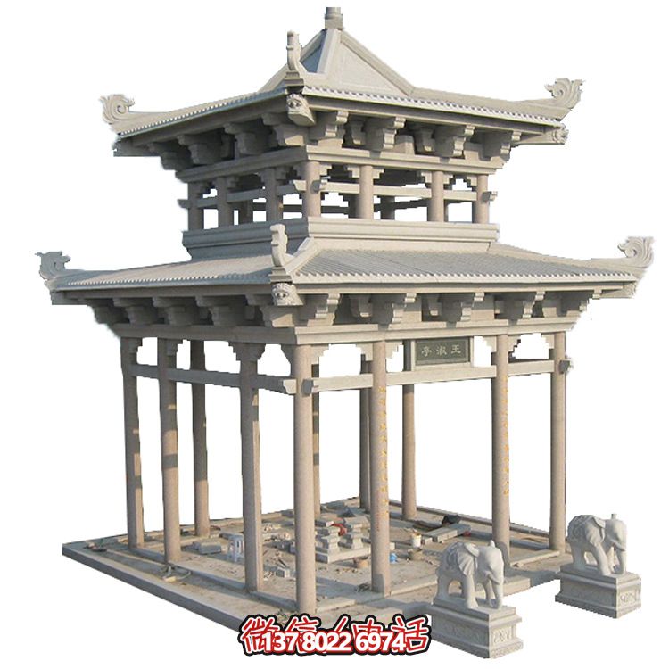 古典多角涼亭建筑大氣，石雕精美，園林景觀完美