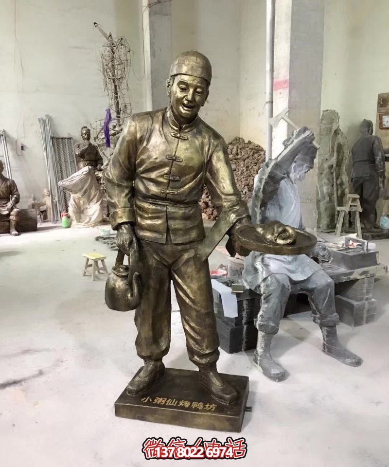 玻璃鋼小吃鋪，雕塑裝飾，店小二上菜