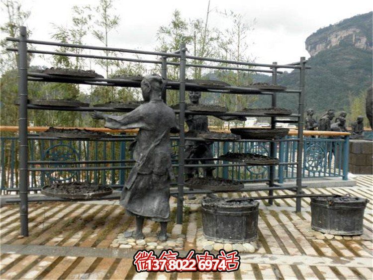 玻璃鋼仿真茶文化雕塑，大型戶外曬銅人物