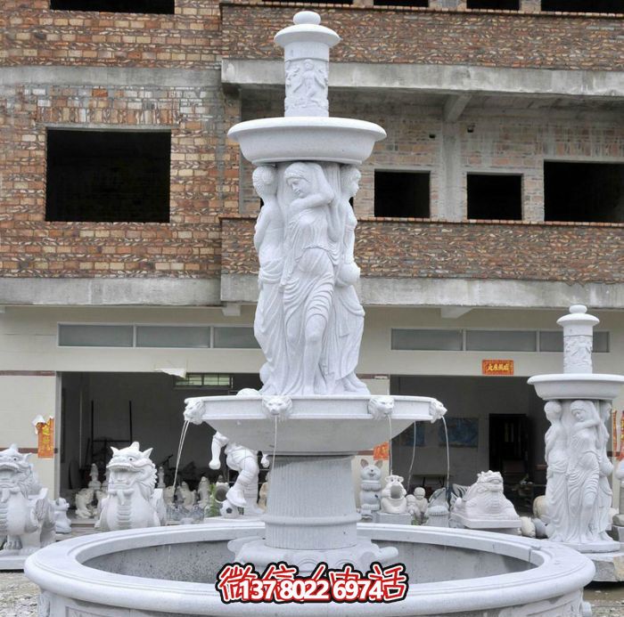 別墅景觀(guān)漢白玉西方人物噴泉石雕 別墅景觀(guān)漢白玉西方人物噴泉石雕