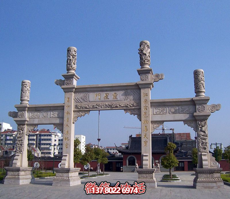 寺廟景觀石柱簡易三門牌坊 寺廟景觀石柱簡易三門牌坊