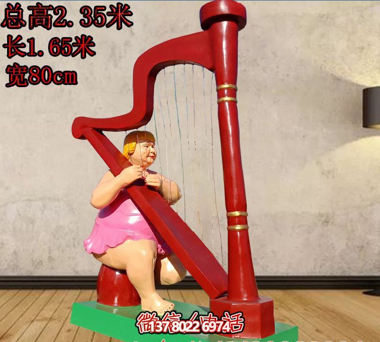 戶(hù)外玻璃鋼彩繪彈琴的小女孩園林景觀(guān)琴雕塑